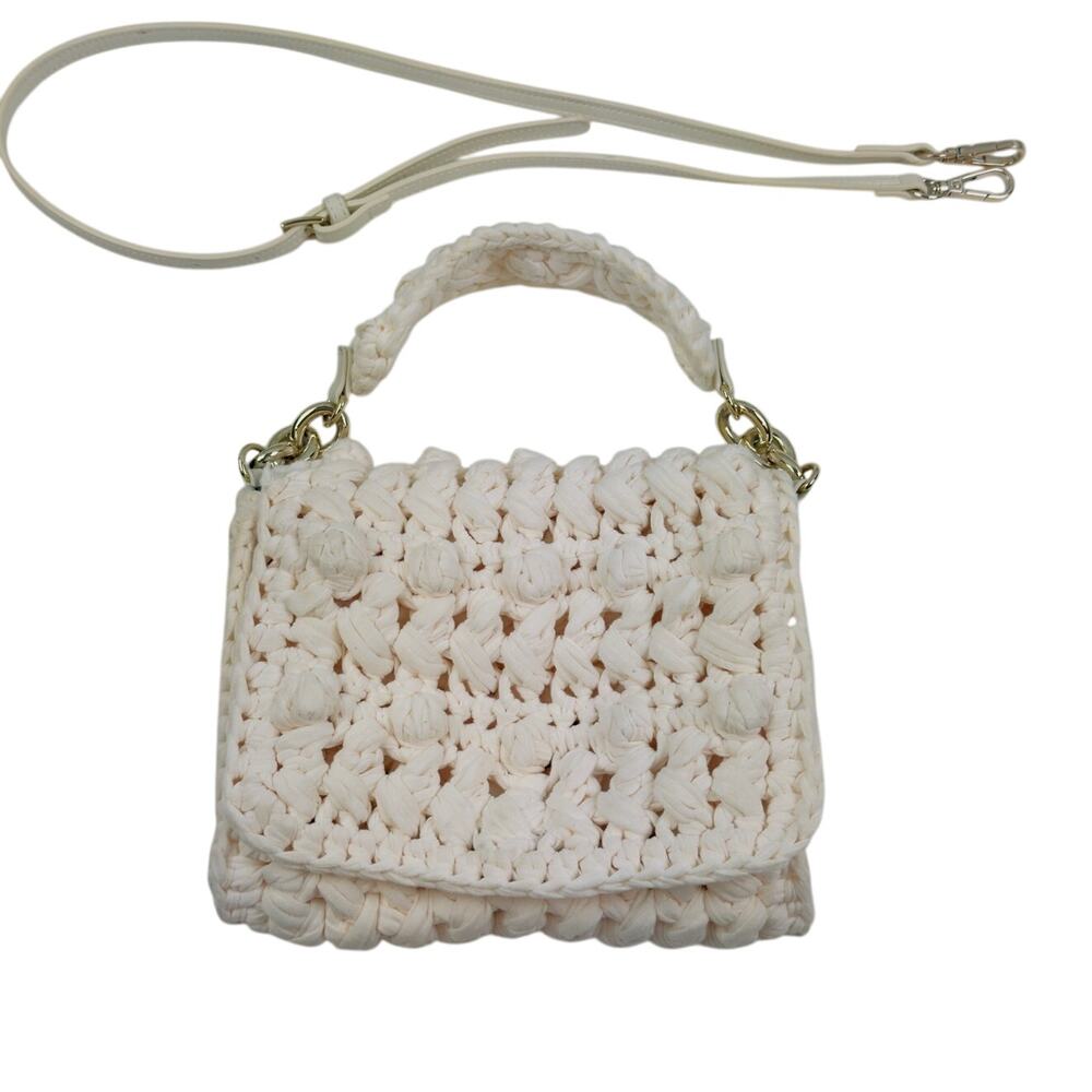 Zara Boho Hippie Earthy Natural Textured Crochet Woven Cream Cross Body Bag